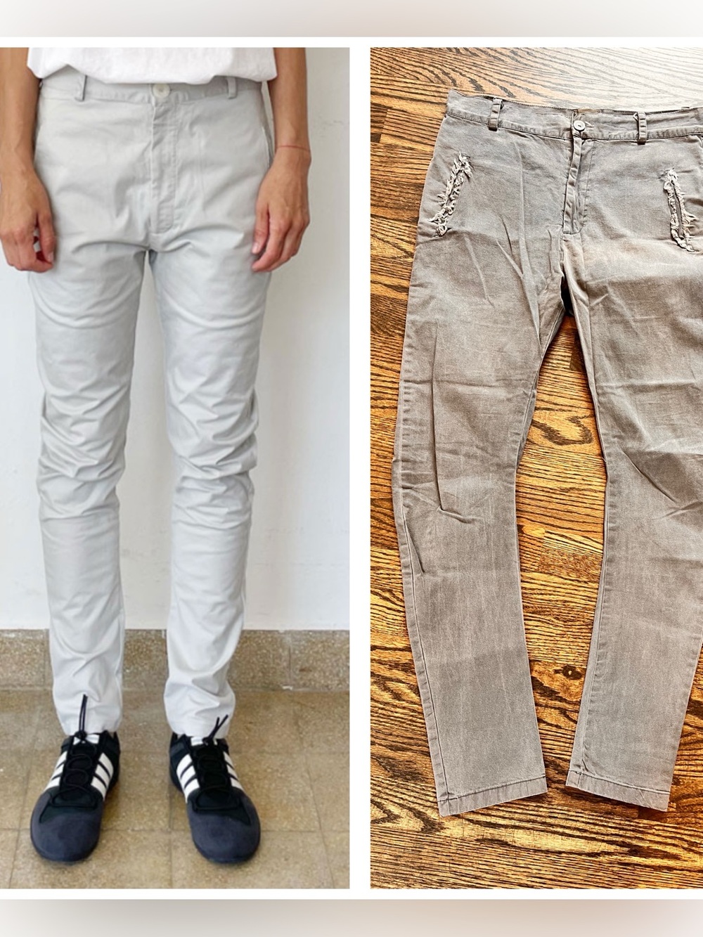 🧋Maya Bash Basic Gray Chino Pants Tapered Skinny Raw Hem Unisex Size Small